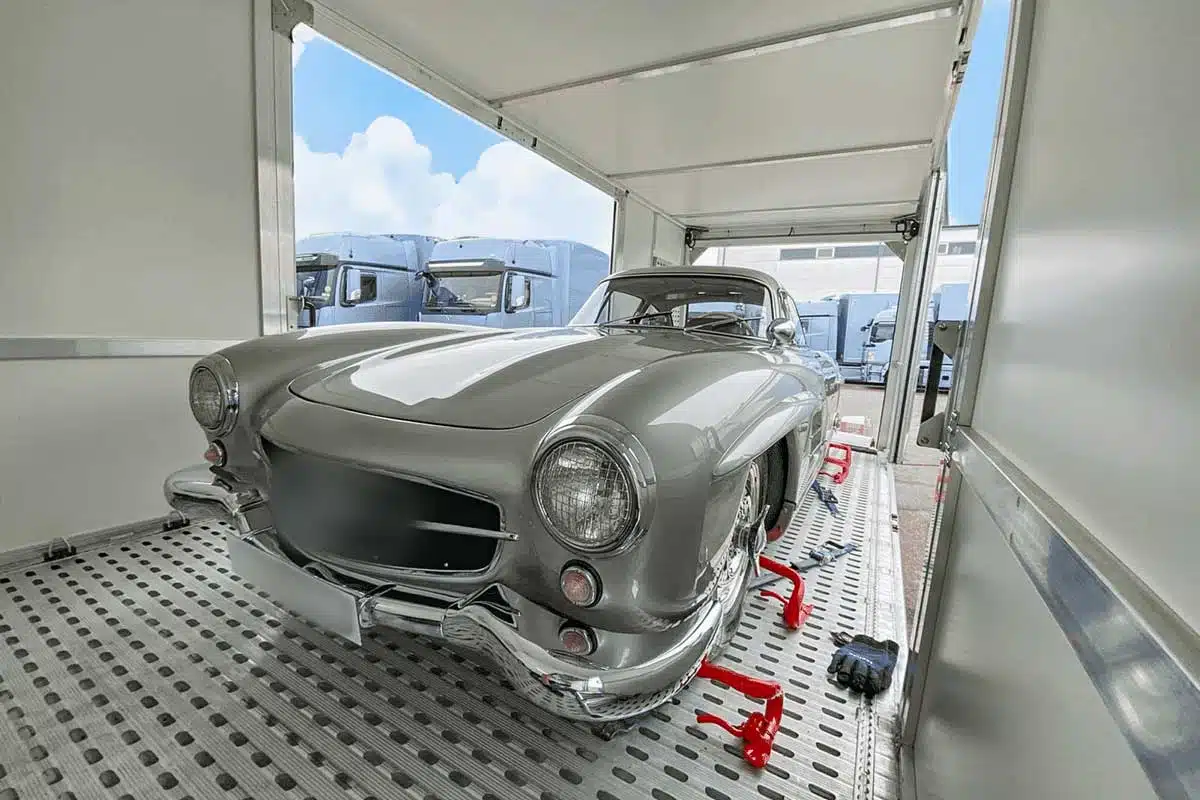 Classic car loaded on Classic Car Service transporter