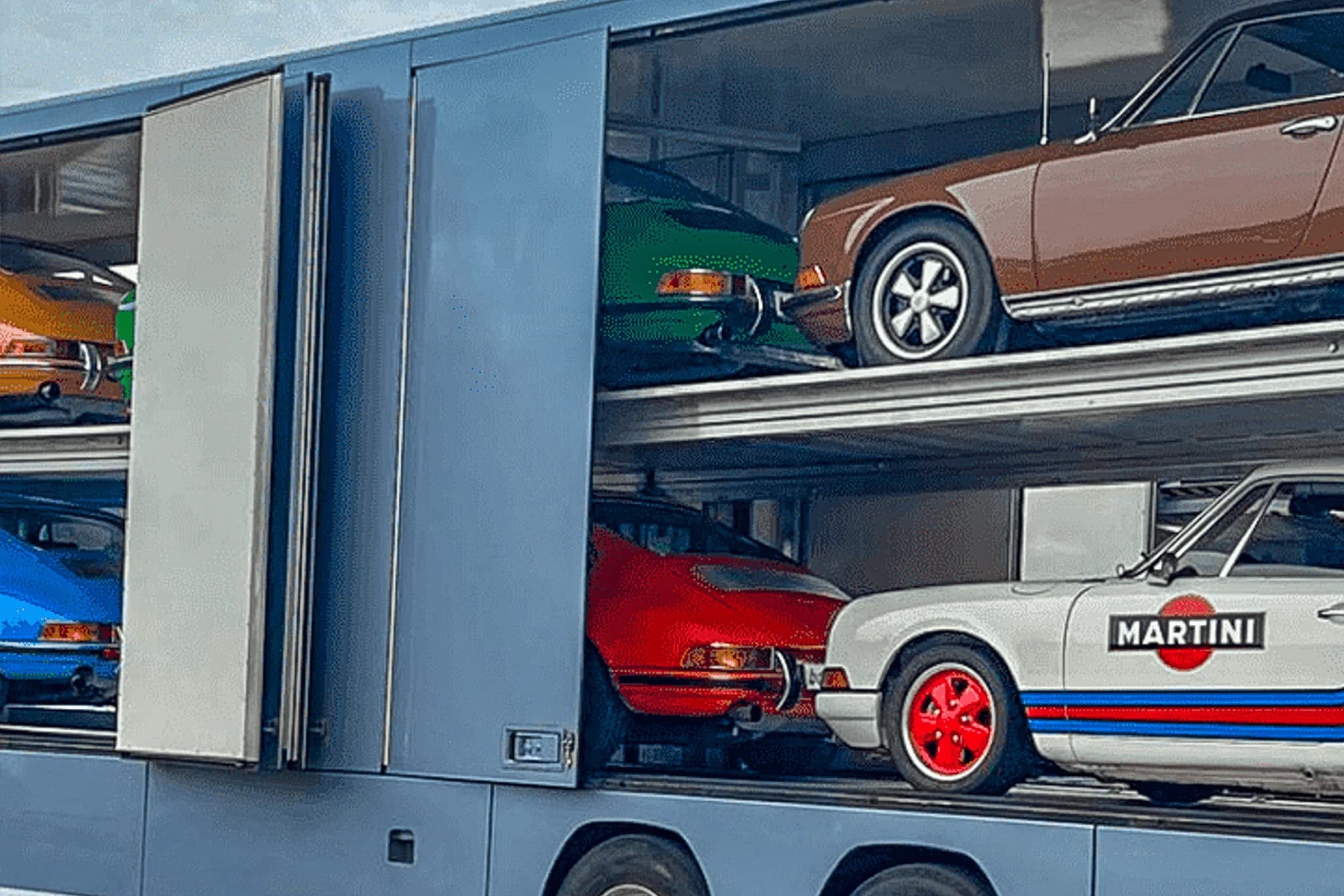Classic car transport on the road